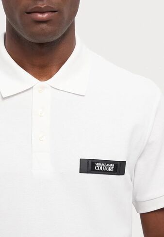 Versace Jeans Couture White Mens Polo Shirt with Contrast Chest Patch in Saudi Arabia
