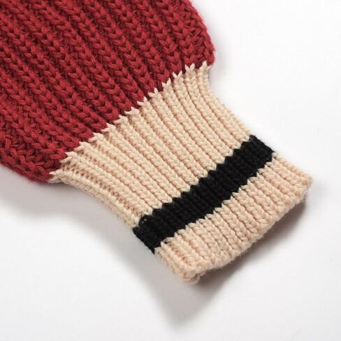 قمصان بولو متماسكة بأكمام طويلة من OXKNIT للرجال، سترة صوفية على طراز الستينيات من طراز Mod باللون الأحمر الداكن ورقبة على شكل حرف V مع ياقة بيج in Kuwait