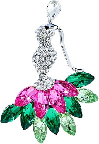 Rhinestone Lady Brooch Pin for Women Girls Silver Plated Fashion Pink Green Red Crystal Brooches Lapel Pins Breastpin Sorority Sisterhood Suit Collar Dress Accessories Dainty Souvenir Jewelry in Saudi Arabia