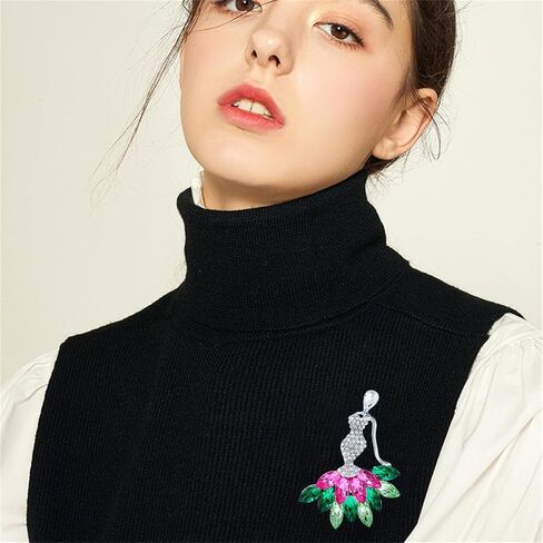 Rhinestone Lady Brooch Pin for Women Girls Silver Plated Fashion Pink Green Red Crystal Brooches Lapel Pins Breastpin Sorority Sisterhood Suit Collar Dress Accessories Dainty Souvenir Jewelry in Saudi Arabia