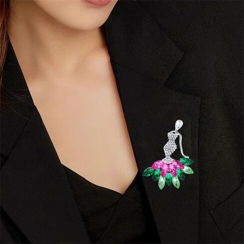 Rhinestone Lady Brooch Pin for Women Girls Silver Plated Fashion Pink Green Red Crystal Brooches Lapel Pins Breastpin Sorority Sisterhood Suit Collar Dress Accessories Dainty Souvenir Jewelry in Saudi Arabia