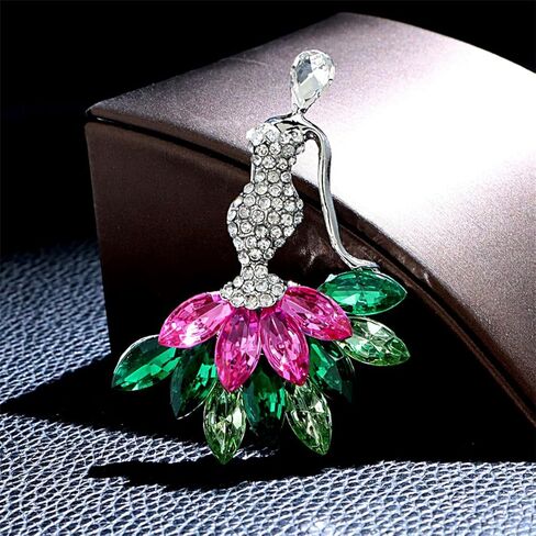 Rhinestone Lady Brooch Pin for Women Girls Silver Plated Fashion Pink Green Red Crystal Brooches Lapel Pins Breastpin Sorority Sisterhood Suit Collar Dress Accessories Dainty Souvenir Jewelry in Saudi Arabia