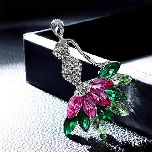 Rhinestone Lady Brooch Pin for Women Girls Silver Plated Fashion Pink Green Red Crystal Brooches Lapel Pins Breastpin Sorority Sisterhood Suit Collar Dress Accessories Dainty Souvenir Jewelry in Saudi Arabia