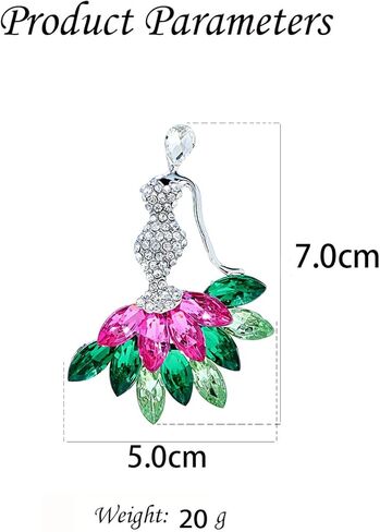 Rhinestone Lady Brooch Pin for Women Girls Silver Plated Fashion Pink Green Red Crystal Brooches Lapel Pins Breastpin Sorority Sisterhood Suit Collar Dress Accessories Dainty Souvenir Jewelry in Saudi Arabia