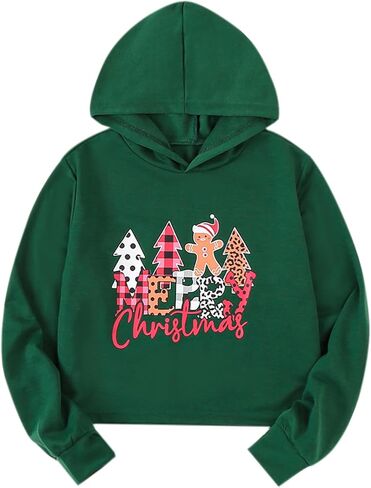 Kids Christmas Sweatshirts For Girls Crop Top Christmas Tree Xmas Hoodies Long Sleeve Pullover Crew Neck Clothes in Saudi Arabia