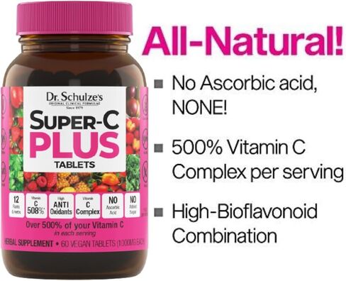 Dr. Schulze's Super-C Plus - Vitamin C Supplement for Immune Support - Skin Health & Antioxidant Support - High-Potency Formula - Plant-Based Superfood - Gluten-Free & Vegan, 2 oz (20 Serving), 2 Pack in Saudi Arabia