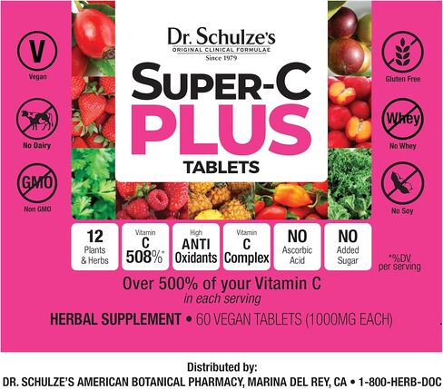 Dr. Schulze's Super-C Plus - Vitamin C Supplement for Immune Support - Skin Health & Antioxidant Support - High-Potency Formula - Plant-Based Superfood - Gluten-Free & Vegan, 2 oz (20 Serving), 2 Pack in Saudi Arabia