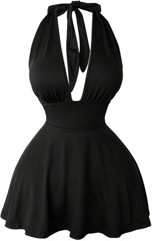 Floerns Women's Halter Deep V Neck Mini Tennis Dress Open Back Party Going Out Short Jumpsuits in Saudi Arabia