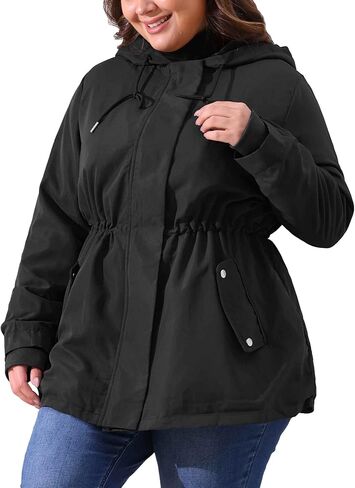 Agnes Orinda Plus Size Rain Jacket for Women Lightweight Waterproof Fleece Lined Jacket Hooded Windbreaker Coat in Saudi Arabia