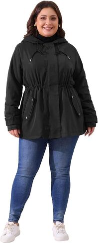 Agnes Orinda Plus Size Rain Jacket for Women Lightweight Waterproof Fleece Lined Jacket Hooded Windbreaker Coat in Saudi Arabia