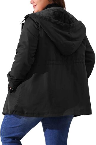 Agnes Orinda Plus Size Rain Jacket for Women Lightweight Waterproof Fleece Lined Jacket Hooded Windbreaker Coat in Saudi Arabia
