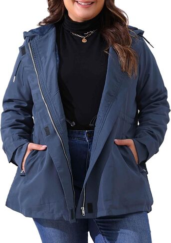 Agnes Orinda Plus Size Rain Jacket for Women Lightweight Waterproof Fleece Lined Jacket Hooded Windbreaker Coat in Saudi Arabia