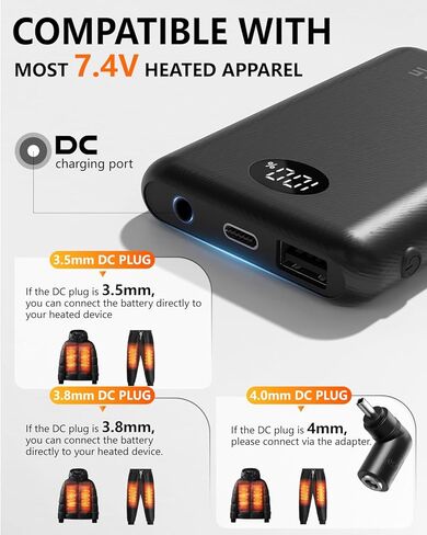 ColdBye Mini 𝟏𝟎𝟎𝟎𝟎𝐦𝐀𝐡 5V 2A/3A 7.4V/3A Heated Vest Battery Pack Compatible with Major Heated Clothing Brands, Ultra-Light Portable, USB, Type-C and DC Ports in Saudi Arabia