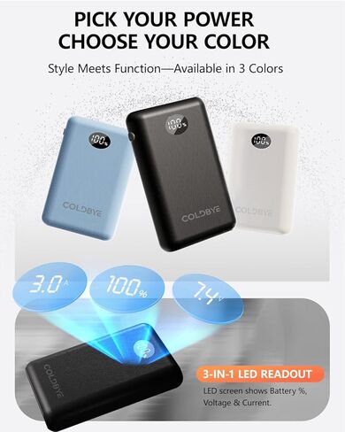 ColdBye Mini 𝟏𝟎𝟎𝟎𝟎𝐦𝐀𝐡 5V 2A/3A 7.4V/3A Heated Vest Battery Pack Compatible with Major Heated Clothing Brands, Ultra-Light Portable, USB, Type-C and DC Ports in Saudi Arabia