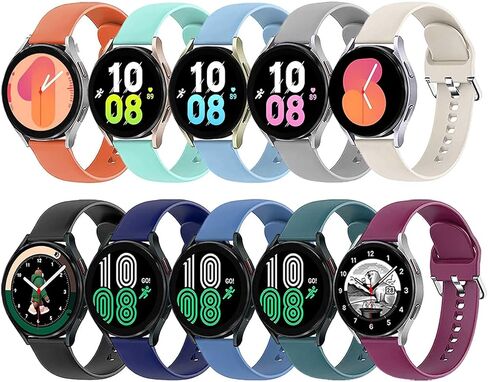 10 Pack Bands Compatible with Samsung Galaxy Watch 7/6/5/4 40mm 44mm/ Watch 6 Classic/Watch 5 Pro/Watch 4 Classic/Active 2 Band, 20mm Soft Silicone Sport Strap Wristbands for Women Men in Kuwait