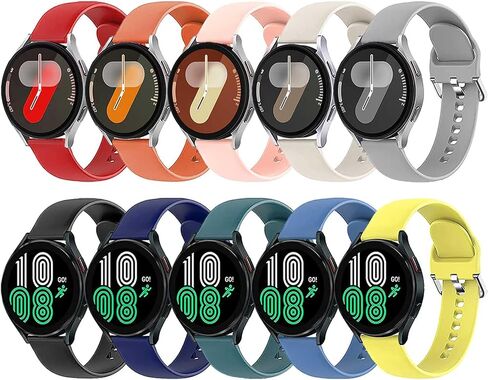 10 Pack Bands Compatible with Samsung Galaxy Watch 7/6/5/4 40mm 44mm/ Watch 6 Classic/Watch 5 Pro/Watch 4 Classic/Active 2 Band, 20mm Soft Silicone Sport Strap Wristbands for Women Men in Kuwait