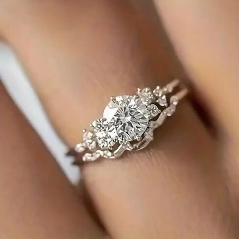 Luxury 6 Claw Design Wedding Ring for Women 2-Pc Cubic Zirconia Set Jewelry in Saudi Arabia