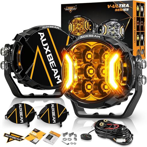 Auxbeam V-MAX Series LED Pod Lights, 7 Inch Offroad Driving Cube Lights with Amber DRL, 228W Super Bright Spot Flood Combo Beam Universal Auxiliary Ditch Light with Yellow Cover with DT Plug Kit, 2PCS in Kuwait
