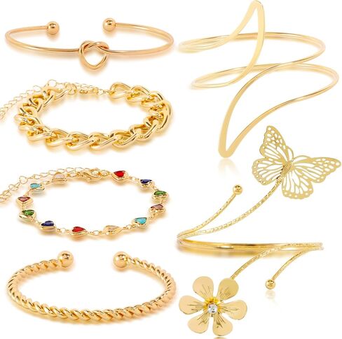Gold Plated Leaf Arm Cuff and Spiral Upper Arm Band Cuff Bracelet Bangle for Women Adjustable Armband Set in Saudi Arabia