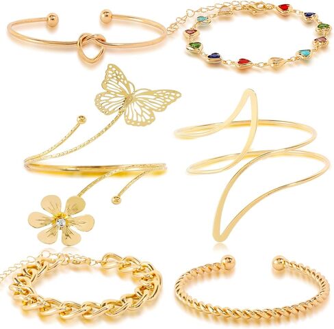 Gold Plated Leaf Arm Cuff and Spiral Upper Arm Band Cuff Bracelet Bangle for Women Adjustable Armband Set in Saudi Arabia