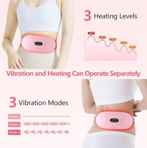 LISACOOL Portable Ccordless Heating Pad for Period Cramps Electric Waist Belt Device Portable Heatings Pad with 3 Heat Levels and 3 Massage Modes Birthday Gifts for Women and Girls (Pink) in Saudi Arabia