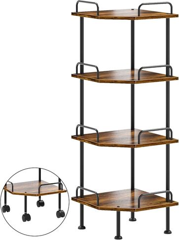 Corner Shelf Stand with Wheel 4-Tier Removable Corner Bookshelf Wood Storage Display Shelf for Bedroom Living Room in Saudi Arabia