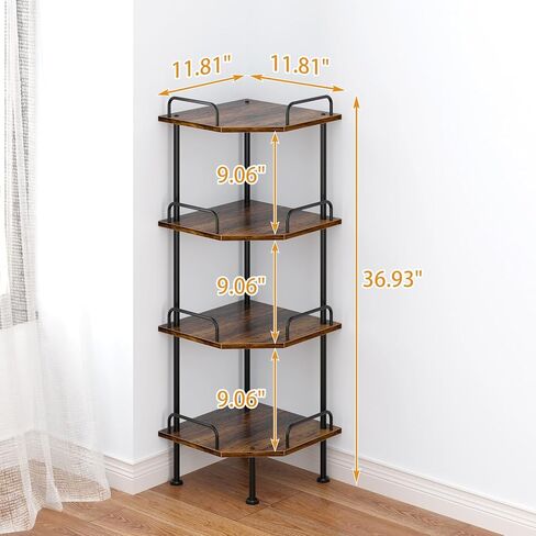 Corner Shelf Stand with Wheel 4-Tier Removable Corner Bookshelf Wood Storage Display Shelf for Bedroom Living Room in Saudi Arabia