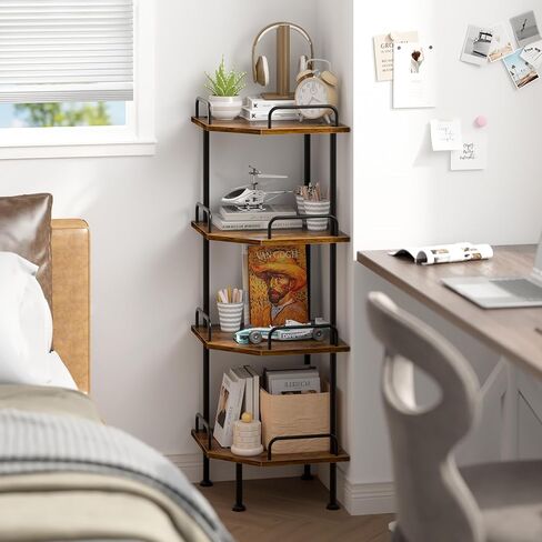 Corner Shelf Stand with Wheel 4-Tier Removable Corner Bookshelf Wood Storage Display Shelf for Bedroom Living Room in Saudi Arabia