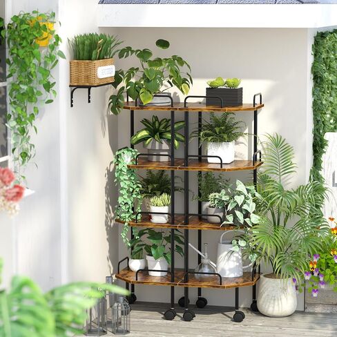 Corner Shelf Stand with Wheel 4-Tier Removable Corner Bookshelf Wood Storage Display Shelf for Bedroom Living Room in Saudi Arabia