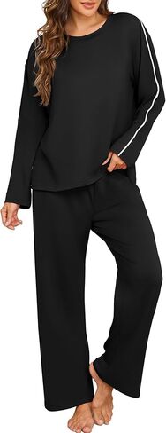 PrinStory Womens Pajama Set 2025 Lounge Sets Long Sleeve Pajamas Soft 2 Piece Pjs with Pockets in Saudi Arabia