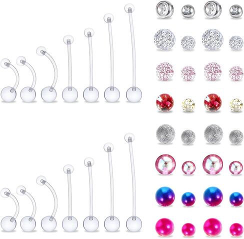 Lusofie Pregnancy-Safe Belly Button Rings - Flexible Silicone Navel Jewelry for Maternity Comfort (10-38mm, Clear). Comfortably Expands with Your Bump, 14G Surgical-Grade in Kuwait