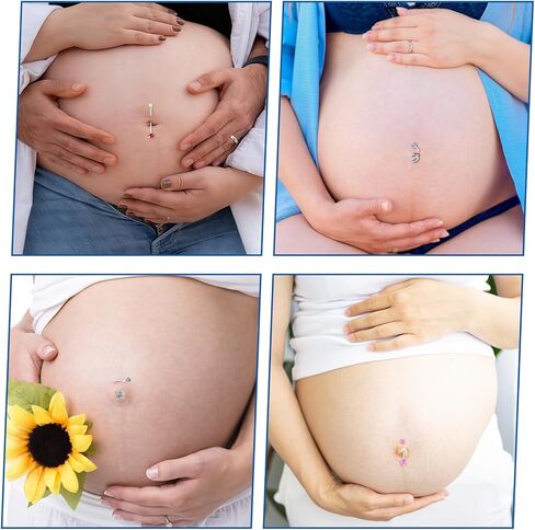 Lusofie Pregnancy-Safe Belly Button Rings - Flexible Silicone Navel Jewelry for Maternity Comfort (10-38mm, Clear). Comfortably Expands with Your Bump, 14G Surgical-Grade in Kuwait