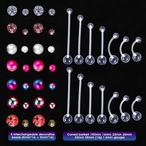Lusofie Pregnancy-Safe Belly Button Rings - Flexible Silicone Navel Jewelry for Maternity Comfort (10-38mm, Clear). Comfortably Expands with Your Bump, 14G Surgical-Grade in Kuwait