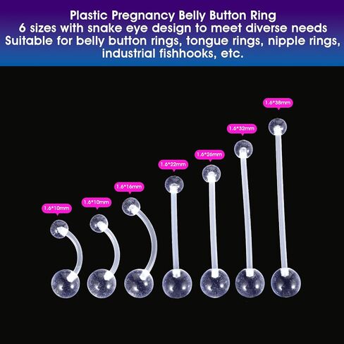 Lusofie Pregnancy-Safe Belly Button Rings - Flexible Silicone Navel Jewelry for Maternity Comfort (10-38mm, Clear). Comfortably Expands with Your Bump, 14G Surgical-Grade in Kuwait