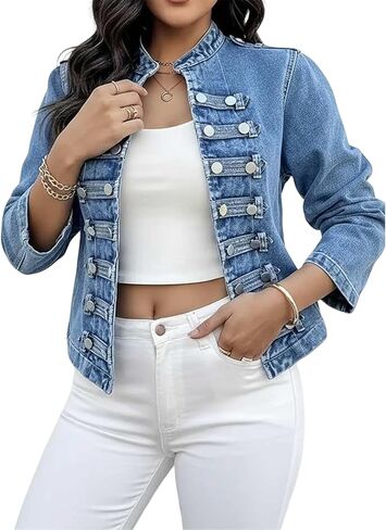 Jean Jacket Oversized,Women's 3/4 Sleeve Colored Cropped Denim Jacket Plus Size,Cropped Trendy Ttretchy Rhinestone in Saudi Arabia