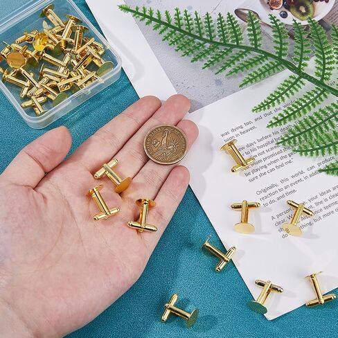 DICOSMETIC 30Pcs Men’s Cufflinks Golden Blank Cufflinks Bulk Brass Cufflink Studs Cuff Buttons with Clear Glass Cabochons for Apparel Clothes Buttons Making, Tray: 18mm in Saudi Arabia