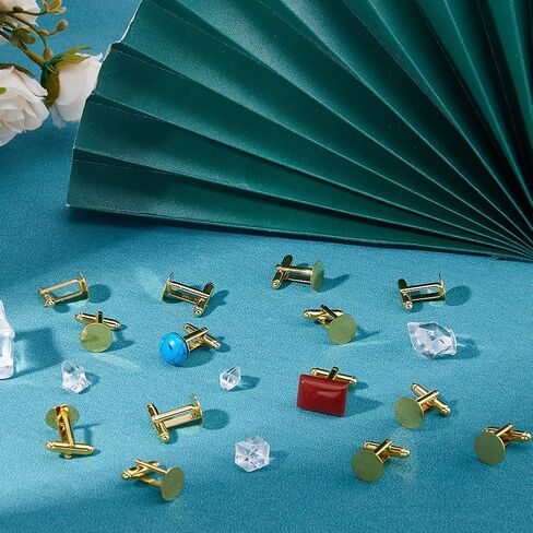 DICOSMETIC 30Pcs Men’s Cufflinks Golden Blank Cufflinks Bulk Brass Cufflink Studs Cuff Buttons with Clear Glass Cabochons for Apparel Clothes Buttons Making, Tray: 18mm in Saudi Arabia