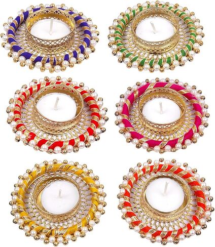 Handmade Tealight Candle Holders for Diwali Decoration,Home Decor Gifts Items/Diya for Home Office Pooja,Durga Puja Gift Sets (Multi Ring Big, Pack of 6) in Saudi Arabia