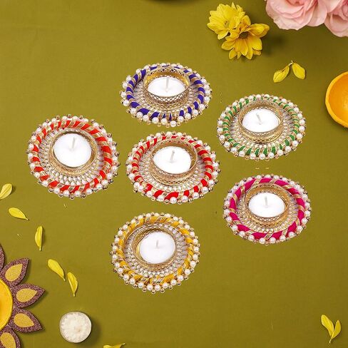Handmade Tealight Candle Holders for Diwali Decoration,Home Decor Gifts Items/Diya for Home Office Pooja,Durga Puja Gift Sets (Multi Ring Big, Pack of 6) in Saudi Arabia