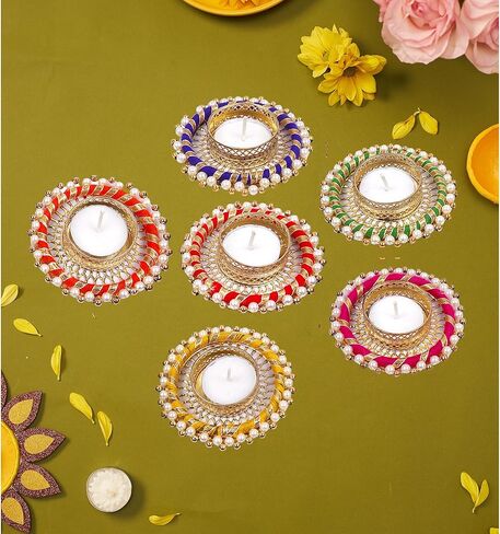 Handmade Tealight Candle Holders for Diwali Decoration,Home Decor Gifts Items/Diya for Home Office Pooja,Durga Puja Gift Sets (Multi Ring Big, Pack of 6) in Saudi Arabia