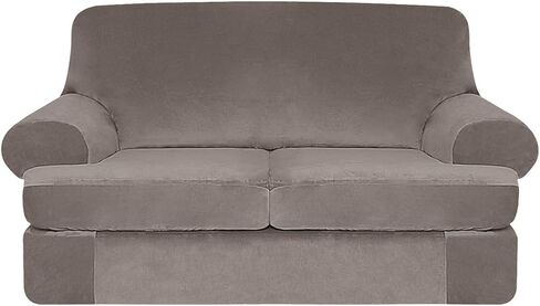 2 Pieces Stretch Sofa Covers T Cushion Chair Armchair Slipcovers with 1 Individual Thick Velvet T Cushion Shape Seat Couch Cover Furniture Protector Covers for Living Room in Saudi Arabia
