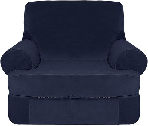 2 Pieces Stretch Sofa Covers T Cushion Chair Armchair Slipcovers with 1 Individual Thick Velvet T Cushion Shape Seat Couch Cover Furniture Protector Covers for Living Room in Saudi Arabia