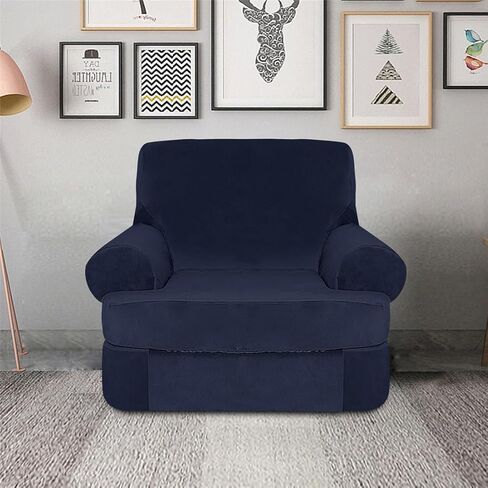 2 Pieces Stretch Sofa Covers T Cushion Chair Armchair Slipcovers with 1 Individual Thick Velvet T Cushion Shape Seat Couch Cover Furniture Protector Covers for Living Room in Saudi Arabia