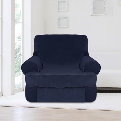 2 Pieces Stretch Sofa Covers T Cushion Chair Armchair Slipcovers with 1 Individual Thick Velvet T Cushion Shape Seat Couch Cover Furniture Protector Covers for Living Room in Saudi Arabia