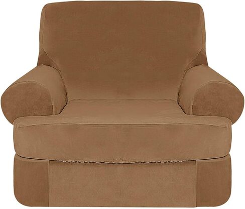 2 Pieces Stretch Sofa Covers T Cushion Chair Armchair Slipcovers with 1 Individual Thick Velvet T Cushion Shape Seat Couch Cover Furniture Protector Covers for Living Room in Saudi Arabia