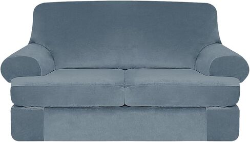 2 Pieces Stretch Sofa Covers T Cushion Chair Armchair Slipcovers with 1 Individual Thick Velvet T Cushion Shape Seat Couch Cover Furniture Protector Covers for Living Room in Saudi Arabia