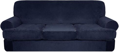 2 Pieces Stretch Sofa Covers T Cushion Chair Armchair Slipcovers with 1 Individual Thick Velvet T Cushion Shape Seat Couch Cover Furniture Protector Covers for Living Room in Saudi Arabia