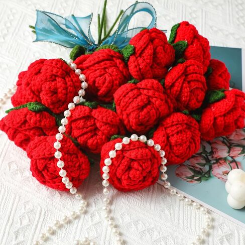 6 Pcs Valentine's Day Crochet Roses Handmade Artificial Knitted Red Rose Flowers Bouquet Crochet Rose for Valentine's Day Wedding Decor Anniversaries Celebrations Birthday Girlfriend Gift in Saudi Arabia