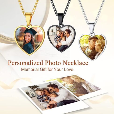 Custom4U صورة قلادة شخصية مخصصة علامة الكلب / القرص / القلب قلادة صورة المجوهرات سلسلة الذاكرة المحفورة مع اسم الصورة هدايا صور مخصصة للرجال والنساء (صندوق هدية) in Kuwait