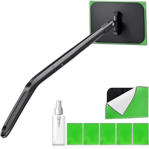 desin Car Windshield Cleaning Tool, Windshield Cleaner with 5 Washable and Reusable Microfiber Pads and Extendable Handle, for Auto Glass Wiper (Green) in Saudi Arabia